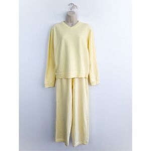 Non-Fiction Basic Women’s Pastel Pale Yellow V-neck Drawstring Pant Set TWO SIZE